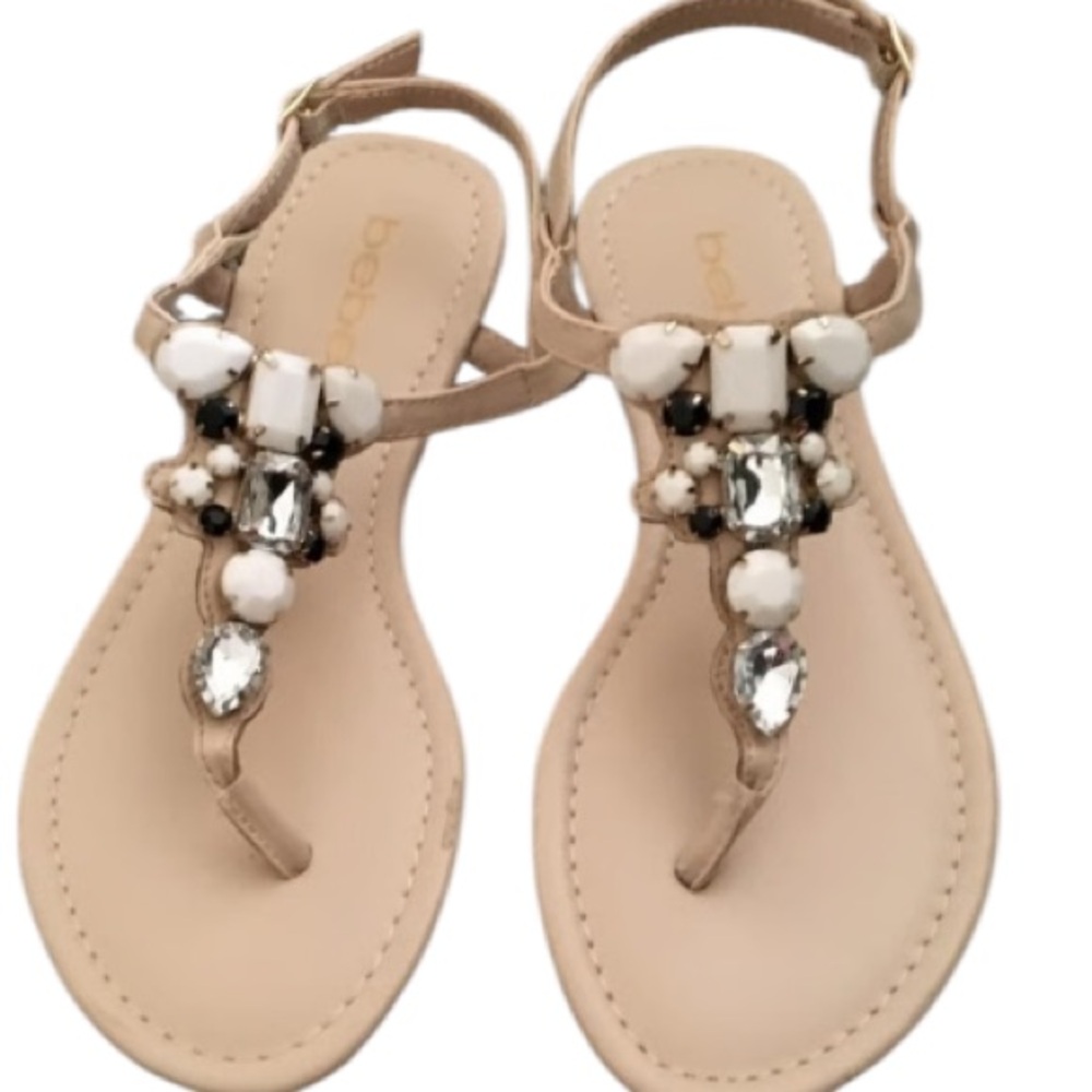 Bebe Beaded Beige Sandals